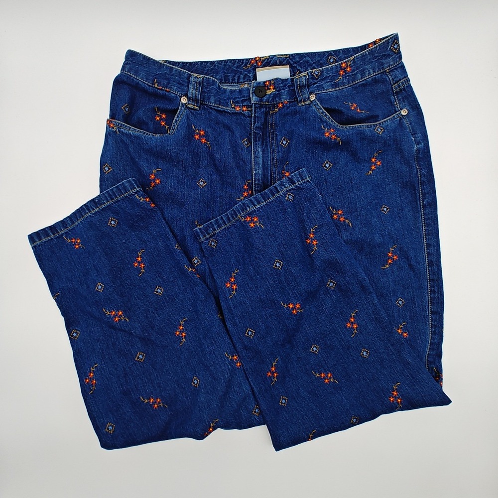 Vintage Liz Claiborne LizWear Embroidered Floral Women's 14 Cottagecore Denim - Picture 2 of 8